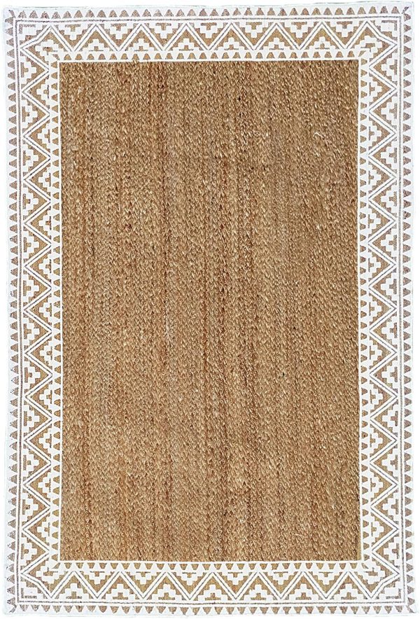 manufacturer direct voyzz home jute braided runner area rug, 6x9-feet rectangular printed jute rug natural handmade jute area rug for entryways living room bedroom farmhouse vintage decor trade price