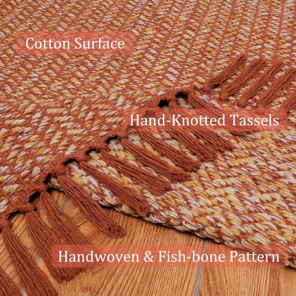 manufacturer direct lahome boho kitchen rug, 3x5 fall rugs for bedroom lightweight bathroom area rug woven indoor door mats for entryway with tassels, farmhouse throw rug non shedding floor carpet for office dorm trade price