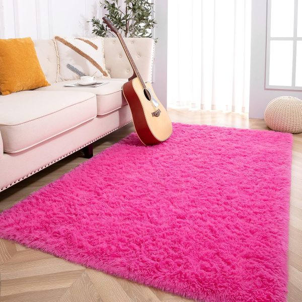 global sourcing foxmas soft fluffy area rugs for bedroom kids room plush shaggy nursery rug furry throw carpets for boys girls, college dorm fuzzy rugs living room home decorate rug, 2ft x 3ft, hot pink oem/odm services