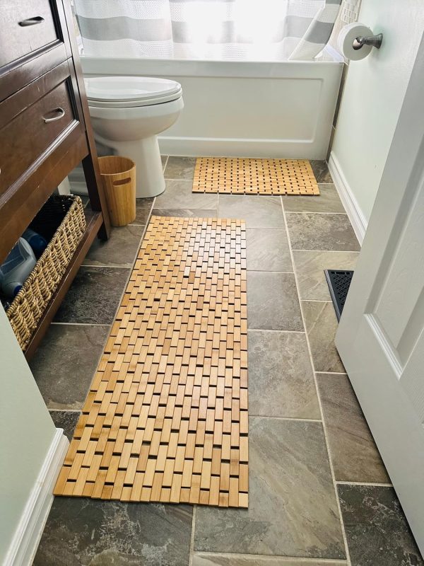 manufacturer direct bamboo bath mat 48 x 16 inches and wooden soap dish set bathroom rugs bathtub mat non slip bath mats for bathroom, kitchen sauna spa hot tub outdoor decor trade price