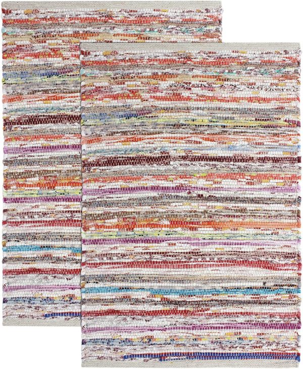 global sourcing cotton craft cotton chindi rag rug - 2 pack - boho farmhouse rustic area accent throw rug - handwoven reversible natural recycled yarn - living room den study home décor gift -20 x 32 in - multi color oem/odm services