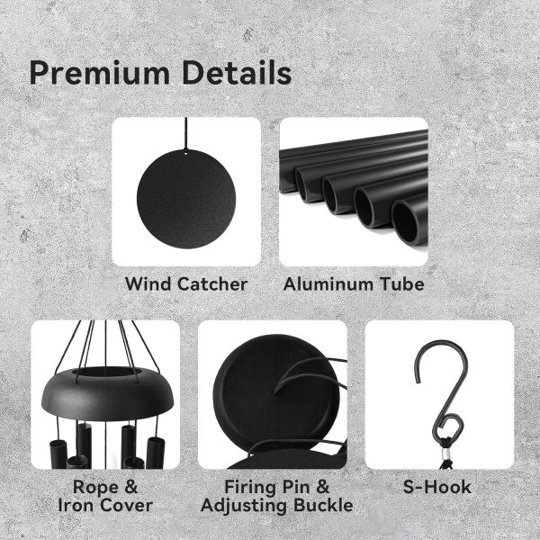 producer to buyer windchimes outdoors, 32 inches deep tone metal wind chimes with 6 thickened aluminum tubes, wind chimes for outside, memorial wind chimes best gift for mom grandma women, black discounted pricing