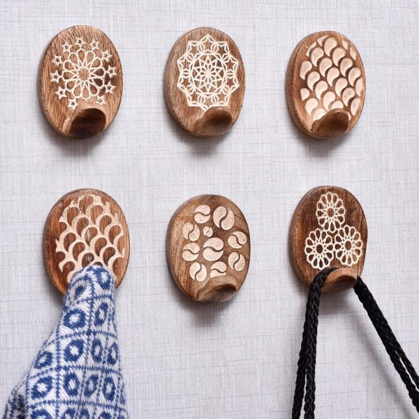 competitive pricing indian shelf 6 pack wood wall hooks- adhesive wall hooks -decorative wall hooks for hanging- boho wall hooks -sticky coat hooks wall mount- wooden towel hooks for bathroom wall mounted- style 1 one-stop wholesale