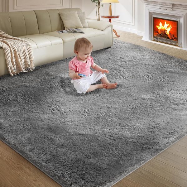 global sourcing ultra soft rug for living room, 5x8 fluffy shag area rug for bedroom, modern shaggy carpets fuzzy rug for teens dorm nursery home decor aesthetic, upgrade anti-skid durable, grey oem/odm services