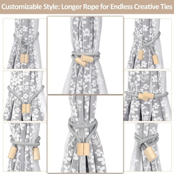 bulk purchase wooden magnetic curtain tiebacks 4 pcak, curtain tie backs for curtain holders for wall, curtain pull backs, curtain ties for drapes dark grey factory discount