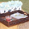 wholesale direct hand carved wooden serving tray - decorative breakfast tray with handles - rustic wooden food tray with intricate detail - unique furnishing accent - natural finish - 17 x 13 x 2.5 inch - cotton craft bulk purchase at factory prices