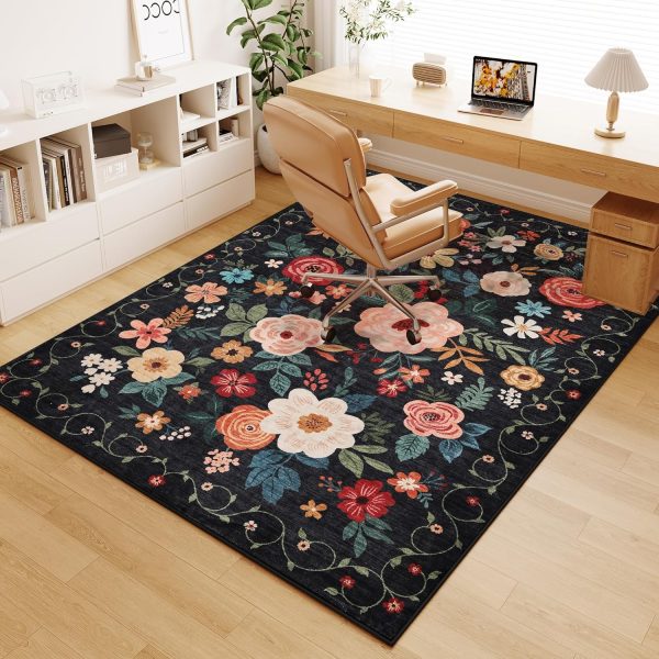global sourcing dukino 2x3 rugs for entryway, floral indoor washable door mat, non slip boho small rug for kitchen, soft low pile throw rug, front door rug for entrance, bedroom, kitchen, laundry, bathroom, black oem/odm services