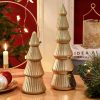 dropship from factory wooden christmas tree figurine, 2pcs gold tree figurines, decorative trees for tabletop, small glittered golden xmas tree figurines for christmas mantle indoor decor mass production supply