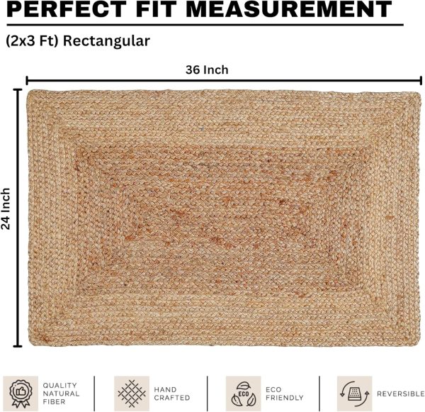 manufacturer direct jute braided natural rug 2’x3' -natural linen colour, hand woven & reversible for living room kitchen entryway rug, jute burlap braided rag rug 24x36 inch, farmhouse rag rug, rustic rug trade price