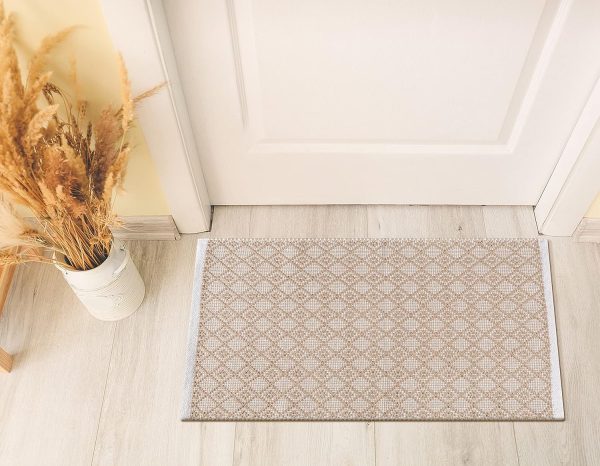 global sourcing the beer valley diamond woven rug 2'x3' - beige, anti-slip farmhouse accent cotton rugs for entryway kitchen bedroom bathroom - 24x36 inches oem/odm services