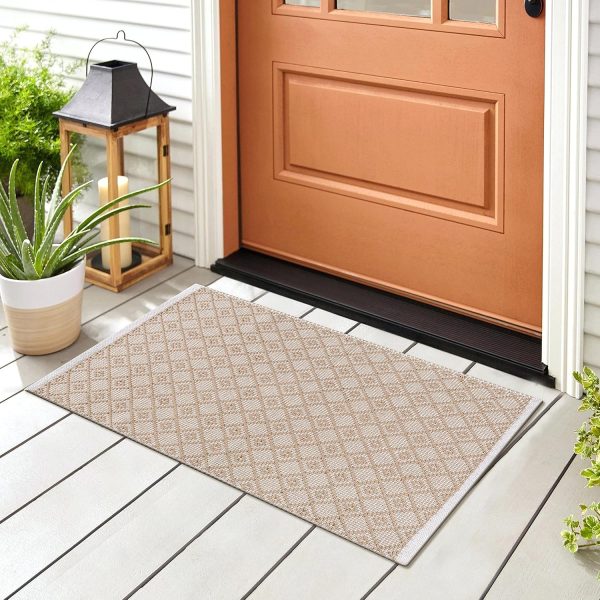 global sourcing the beer valley diamond woven rug 2'x3' - beige, anti-slip farmhouse accent cotton rugs for entryway kitchen bedroom bathroom - 24x36 inches oem/odm services