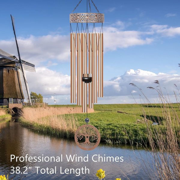 producer to buyer bvgy 38.2 inch large aluminum deep tone wind chimes - outdoor sympathy memorial gifts - garden patio yard decor - gold aluminum finish discounted pricing