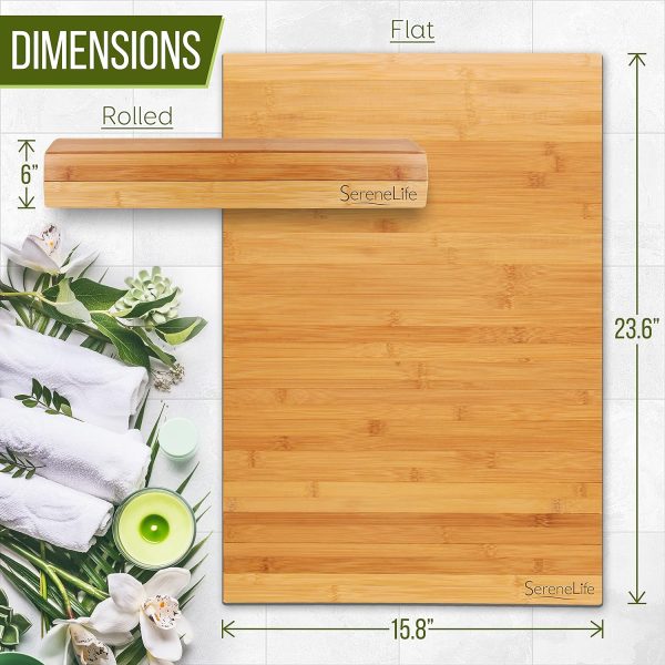 manufacturer direct serenelife bamboo bath mat floor rug - waterproof and weather resistant natural wood bathroom shower foot carpet with multi-panel strip foldable roll up non slip fabric for indoor use - slfbmt20 trade price