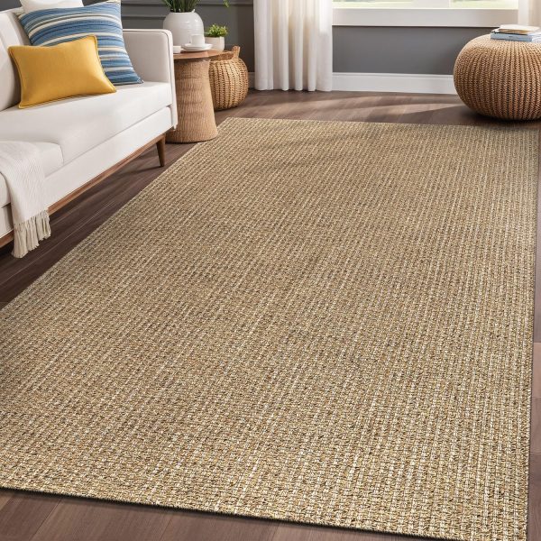 manufacturer direct easy jute rugs 9x12 natural color living room indoor outdoor area rug for farmhouse patio and kitchen rug high traffic washable easy to clean solid boho woven design outside carpet (9 x 12) trade price
