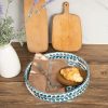 wholesale direct claynix serving tray 12.5 inch, lacquer mother of pearl inlay mosaic tray, round wooden marble tray with handles trays for tea, breakfast (leaf style) bulk purchase at factory prices