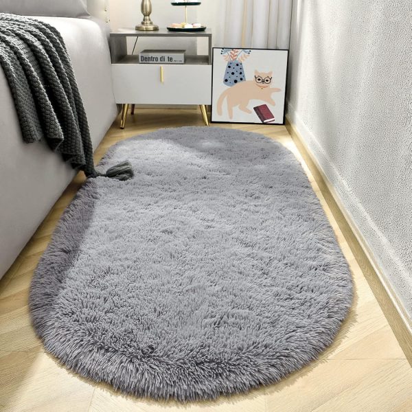 global sourcing lochas fluffy bedroom rug 2.6' x 5.3', shaggy area rug for bedroom bedside, soft oval throw rugs carpet for living room kids girls home decor oem/odm services