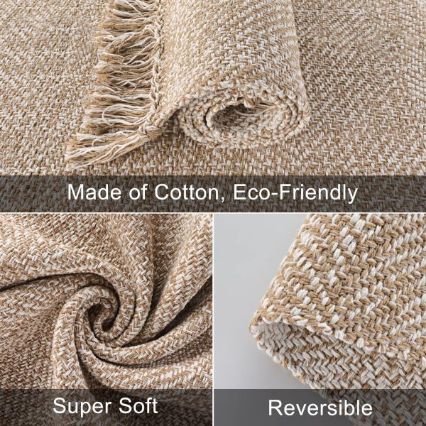 manufacturer direct collive washable area rug 3' x 5', modern woven kitchen rugs, tan/cream braided cotton rug indoor door mat throw carpet for entryway living room nursery mudroom laundry room trade price