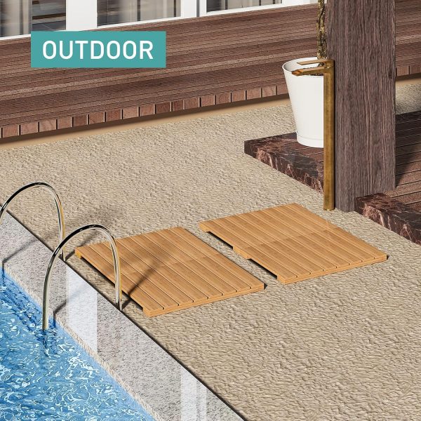 manufacturer direct waterproof bamboo bath mat for shower, wooden floor mat for bathroom, foldable | non-slip | heavy duty, shower mat for indoor outdoor, 23.5in x 15.6in trade price