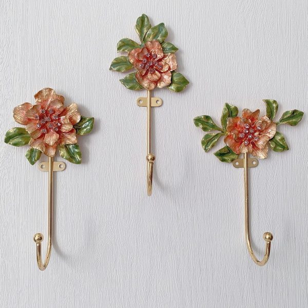 competitive pricing vintage flower shaped decorative wall hooks rack hangers for hanging clothes coats towels keys hats, 3 pack antique metal mounted wall hook one-stop wholesale