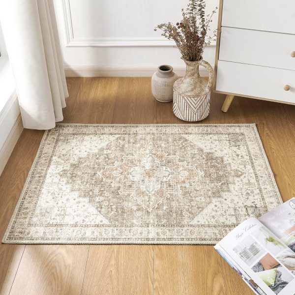 global sourcing small area rug 2x3,non slip neutral farmhouse washable entryway rug indoor,tan beige and light brown oem/odm services