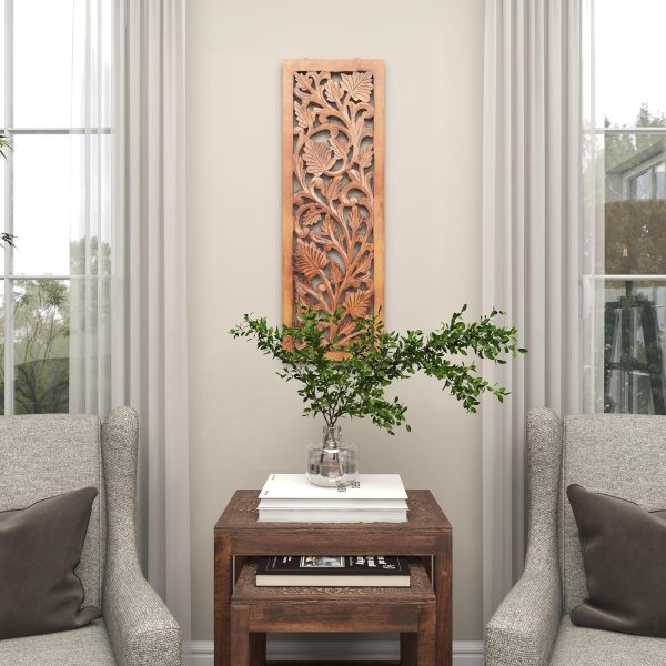 bulk purchase deco 79 wooden floral handmade home wall decor intricately carved acanthus wall sculpture, wall art 12" x 1" x 36", brown trade price