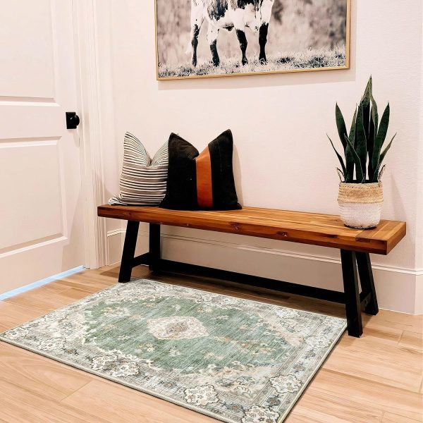 global sourcing mujoo green area rug small rugs boho machine washable rugs non slip for entryway kitchen bathroom bedroom vintage soft low-pile 2'x3' flowers oem/odm services