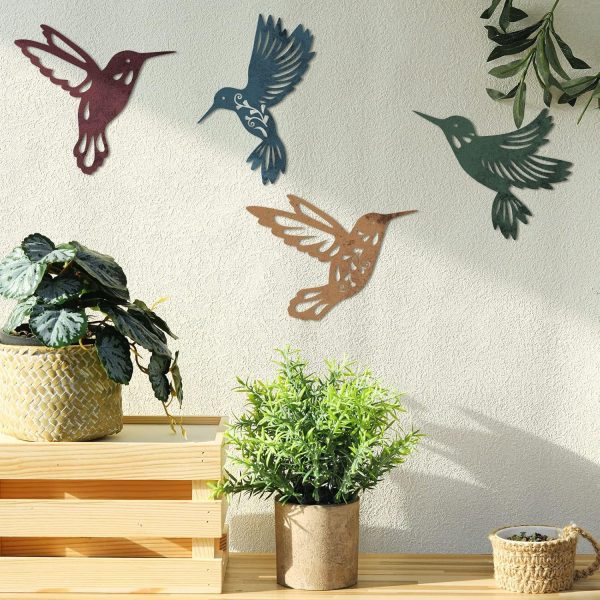 factory direct teling 4 pcs metal hummingbird wall art metal dragonfly wall decor for modern farmhouse rustic home living room bedroom kitchen patio indoor outdoor decor(hummingbird) volume discount