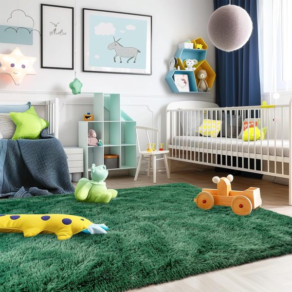 global sourcing small rugs for bedroom, 2x3 fluffy bedroom rug, soft fuzzy area rug for living room dorm, non slip shag rugs for girls boys bedroom, soft kids carpet, modern home decor aesthetic, dark green oem/odm services