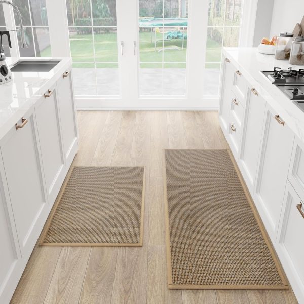 manufacturer direct kitchen mat set of 2 pcs, cushioned non slip rugs for kitchen floor, absorbent runner comfort standing mats washable for kitchen, office, home (brown, 17.3"x47"+17.3"x30") trade price