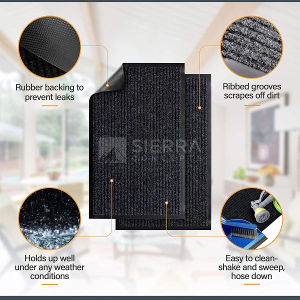 global sourcing sierra concepts front door mat welcome floor mats - entryway indoor outdoor entrance doormat, patio, porch, muddy shoe, inside outside low profile, 30x17 inches, 2-pack gray oem/odm services