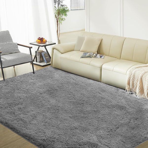 global sourcing ultra soft rug for living room, 5x8 fluffy shag area rug for bedroom, modern shaggy carpets fuzzy rug for teens dorm nursery home decor aesthetic, upgrade anti-skid durable, grey oem/odm services