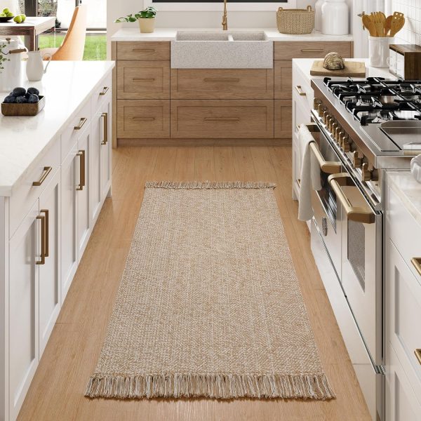 manufacturer direct collive washable area rug 3' x 5', modern woven kitchen rugs, tan/cream braided cotton rug indoor door mat throw carpet for entryway living room nursery mudroom laundry room trade price