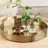 wholesale direct kate and laurel myo transitional metal round tray, 15 x 15, brass, modern glam circular decorative serving tray with handles for storage, display, and decor bulk purchase at factory prices