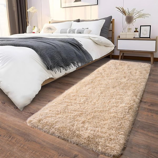 global sourcing soft runner rugs for bedroom hallways, 2x6 beige fluffy shag throw area rug non slip for bedside dorm, long shaggy furry carpet for nursery living room oem/odm services