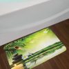 manufacturer direct ambesonne spa themed bath mat, calming atmosphere of the streaming water from a branch with stones plumeria, plush bathroom decor mat with non slip backing, 30.2" x 20", bamboo green trade price