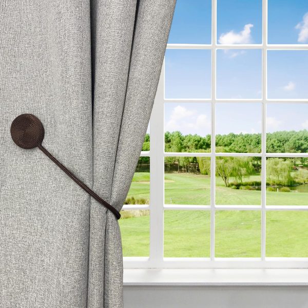 bulk purchase magnetic curtain tiebacks, brown curtain holders for drapes, stronge magnet drapery curtain ties set of 2, boho rope curtain holdbacks factory discount