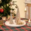 dropship from factory resin christmas tree figurines, 2pcs distressed white with gold table top christmas trees, small christmas tree figurine set, decorative xmas trees for rustic christmas decor mass production supply