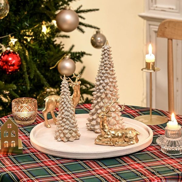 dropship from factory resin christmas tree figurines, 2pcs distressed white with gold table top christmas trees, small christmas tree figurine set, decorative xmas trees for rustic christmas decor mass production supply