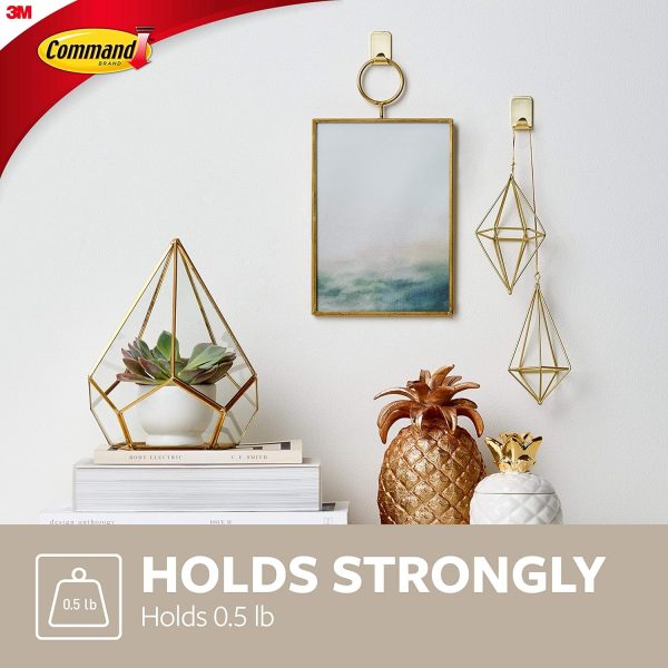 competitive pricing command small metallic hooks brass color, 4 hooks and 5 command strips, damage free wall hooks with adhesive strips, adhesive hooks for hanging christmas decorations, holds up to 0.5 lb one-stop wholesale