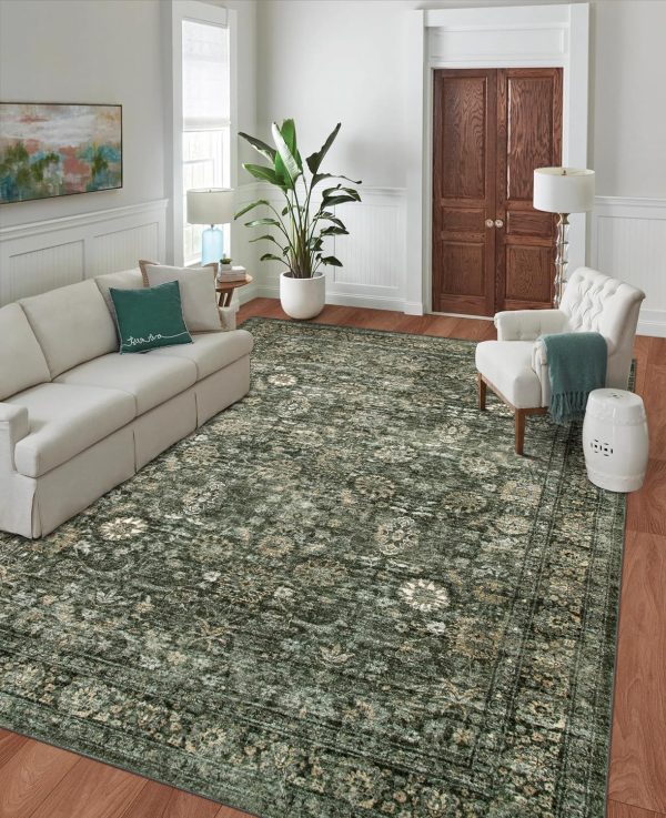 global sourcing morebes vintage dark green living room rug, 9x12 area rug large washable rugs for bedroom, soft dining room carpet non-slip non-shedding throw rug for farmhouse indoor kids playroom oem/odm services