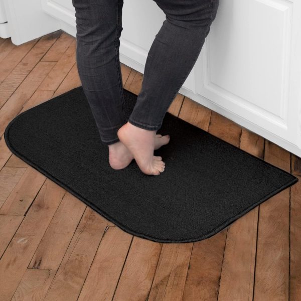 global sourcing ritz solid accent rug: 18" x 30" stain resistant kitchen or living room floor mat - non-slip latex backing, machine washable, black oem/odm services