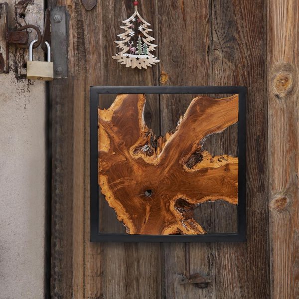 bulk purchase warmaxx rustic teak wood wall decor 17''x17 farmhouse live edge wall art decoration for home living room bedroom office handcrafted square wooden flower design wall décor trade price