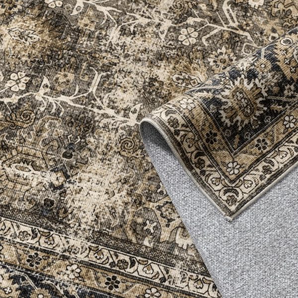 manufacturer direct vintage area rug 4x6 brown bedroom rug indoor kitchen washable living room carpet tribal distressed rug retro accent throw rug for office dining room bathroom faux wool trade price