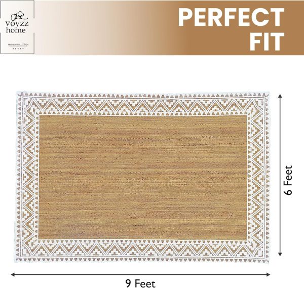 manufacturer direct voyzz home jute braided runner area rug, 6x9-feet rectangular printed jute rug natural handmade jute area rug for entryways living room bedroom farmhouse vintage decor trade price