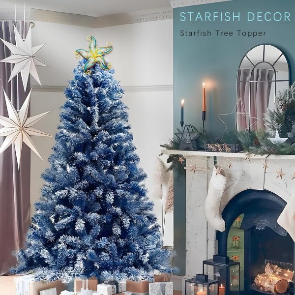 factory direct metal starfish wall decor, sea life coastal decorations 12 inch starfish wall art, nautical home decoration handing ocean beach wall art for garden,fence,home,patio,kitchen,bathroom,(blue) volume discount