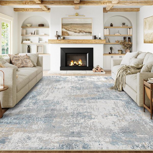 manufacturer direct 6x9 washable area rug blue cream abstract modern living room bedroom large throw rug non slip soft thin simple indoor floor carpet for dining room office entryway kitchen nursery decor trade price