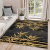 manufacturer direct bamboo rugs for living room - bamboo rug, 2x3 rug, gold bamboo leaf botanical area rug, rustic asian black door mat, washable & non slip & soft small carpet, bamboo home decor gifts trade price