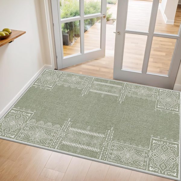 global sourcing nicetown sage green rug 2x3 rugs entryway small rug washable christmas rug thin geometric area rug with rubber backing - 2x3 boho non-slip foyer carpet for kitchen laundry bathroom bedroom, sage green oem/odm services