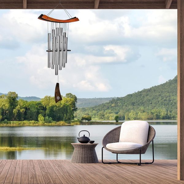 producer to buyer woodstock wind chimes, outdoor decor, patio and garden decor for outside, front porch decor, (34") wind chimes for patio decor, eastern energies healing wind chime silver gifts (hc) discounted pricing
