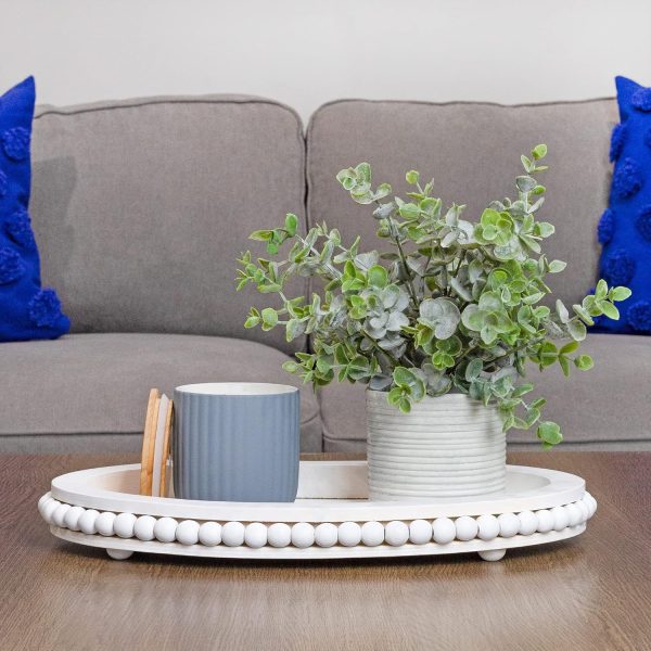 wholesale direct auldhome wood beaded tray (white), decorative farmhouse style oval wooden tray bulk purchase at factory prices